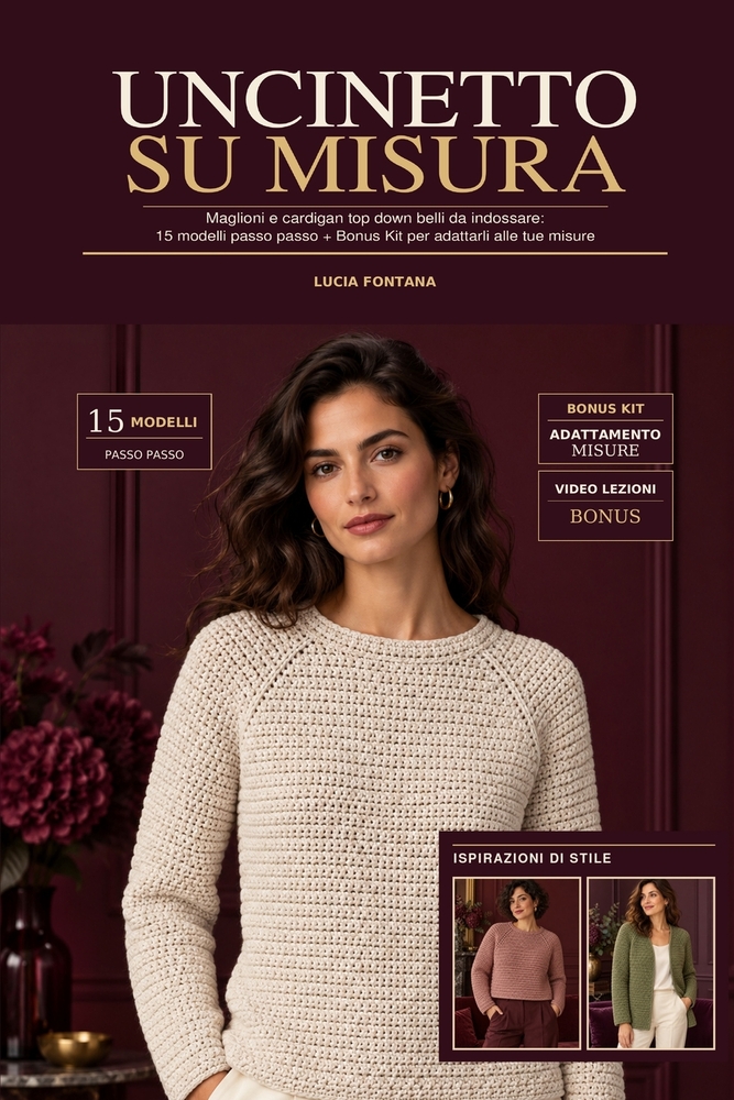 Uncinetto Su Misura: Maglioni E Cardigan Top Down Belli Da Indossare: 15 Modelli Passo Passo + BONUS KIT PER ADATTARLI ALLE TUE MISURE + VIDEO LEZIONI cover