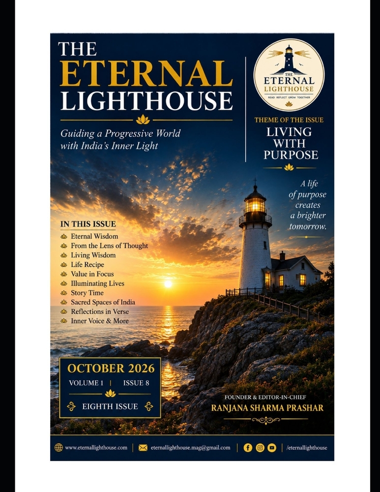 The Eternal Lighthouse: LIVING WITH PURPOSE - October 2026, Volume 1 - Issue 8: Guiding a Progressive World with India's Inner Light cover