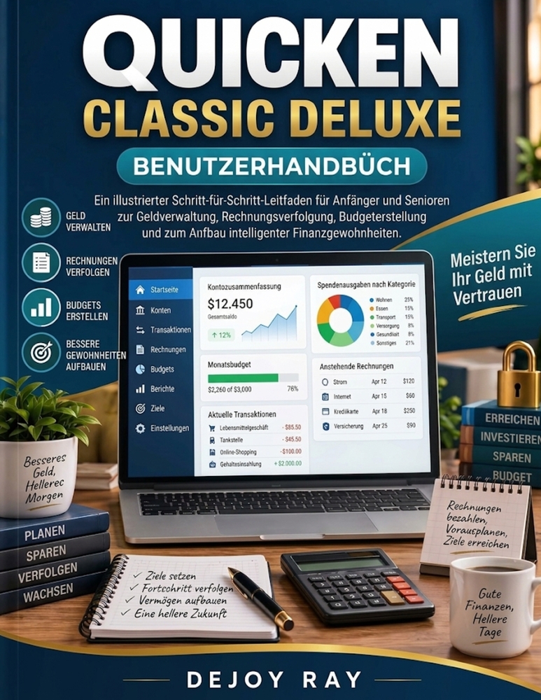 Quicken Classic Deluxe Benutzerhandbücher für Anfänger und Senioren: Der illustrierte Leitfaden für Geldmanagement, Rechnungsverfolgung und den Aufbau cover