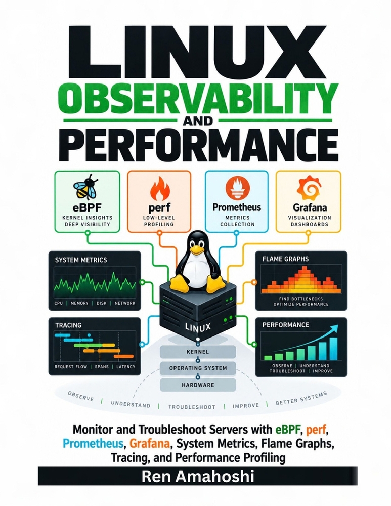 Linux Observability and Performance: Monitor and Troubleshoot Servers with eBPF, perf, Prometheus, Grafana, System Metrics, Flame Graphs, Tracing, and cover