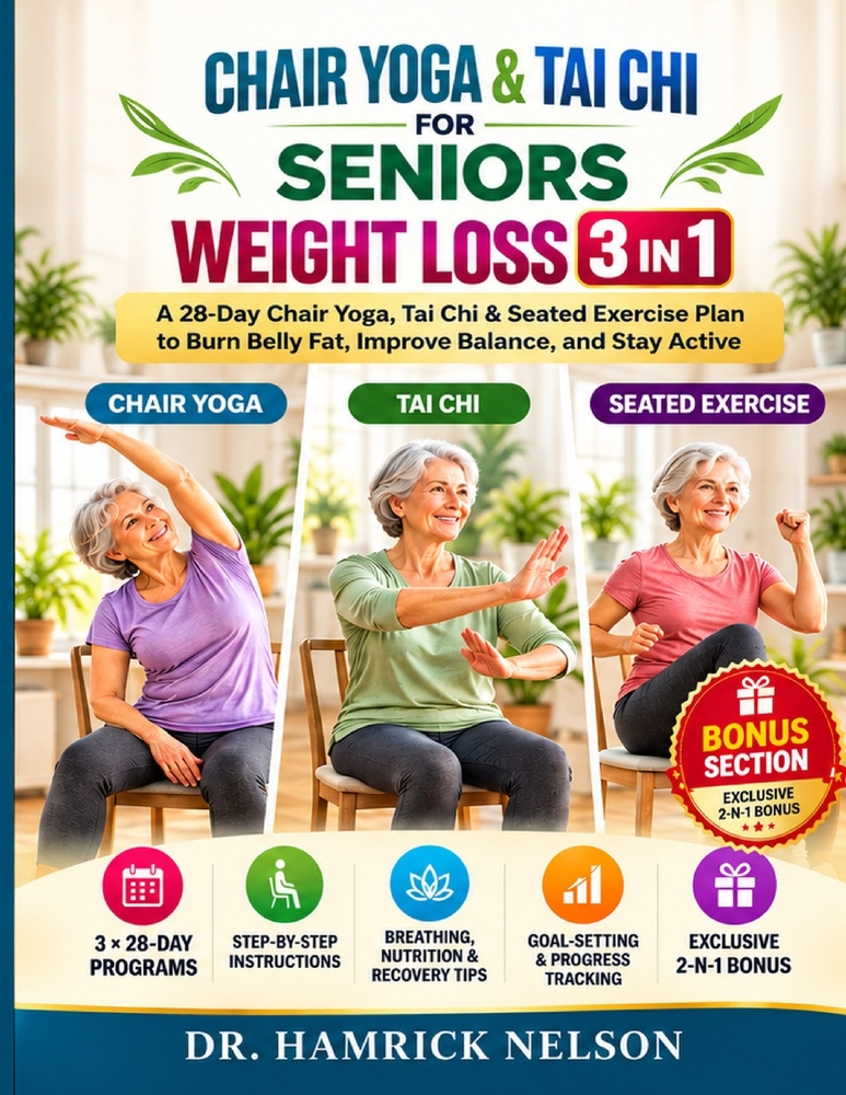 Chair Yoga & Tai Chi for Seniors Weight Loss 3 in 1: A 28-Day Chair Yoga, Tai Chi & Seated Exercise Plan to Burn Belly Fat, Improve Balance, and Stay cover