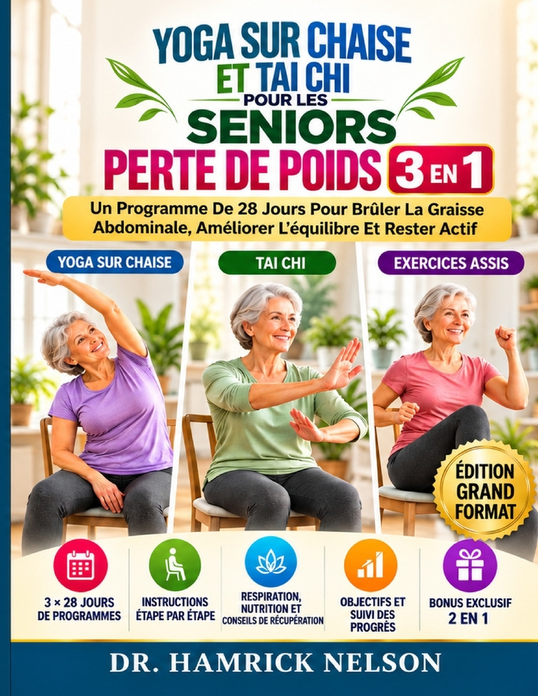 Yoga Sur Chaise Et Tai Chi Pour Les Seniors - Perte De Poids 3 En 1: Un Programme De 28 Jours Pour Brûler La Graisse Abdominale, Améliorer L'équilibre cover