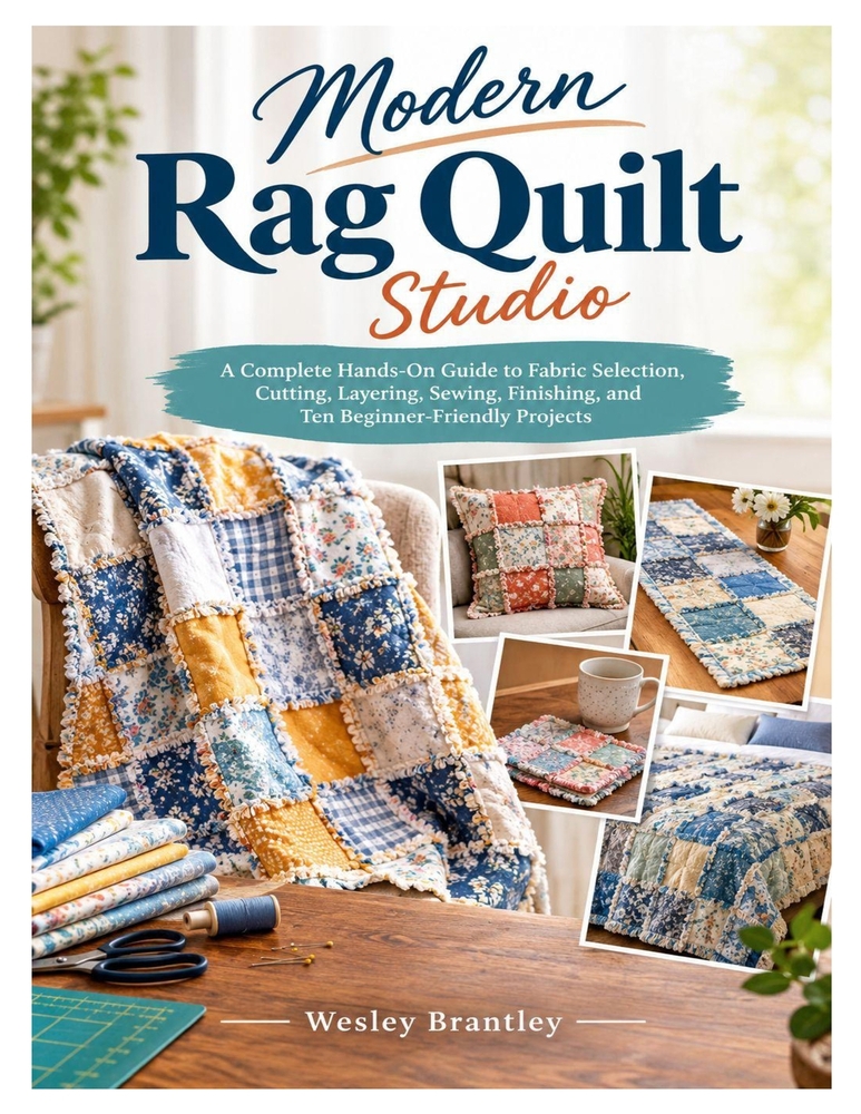 Modern Rag Quilt Studio: A Complete Hands-On Guide to Fabric Selection, Cutting, Layering, Sewing, Finishing, and Ten Beginner-Friendly Projects cover