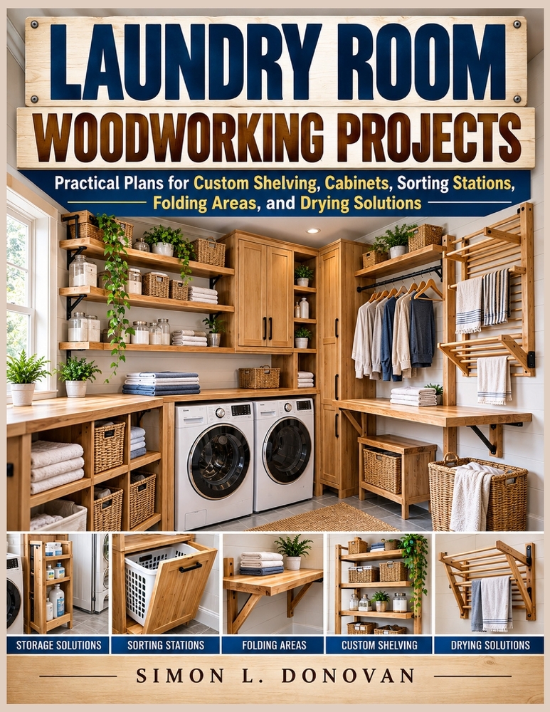 Laundry Room Woodworking Projects: Practical Plans for Custom Shelving, Cabinets, Sorting Stations, Folding Areas, and Drying Solutions cover