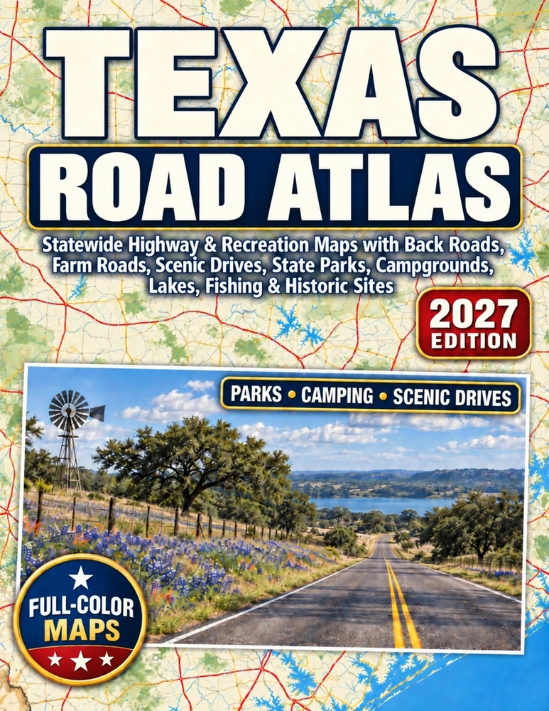 Texas Road Atlas 2027: Statewide Highway & Recreation Maps with Back Roads, Farm Roads, Scenic Drives, State Parks, Campgrounds, Lakes, Fishing & Hist cover