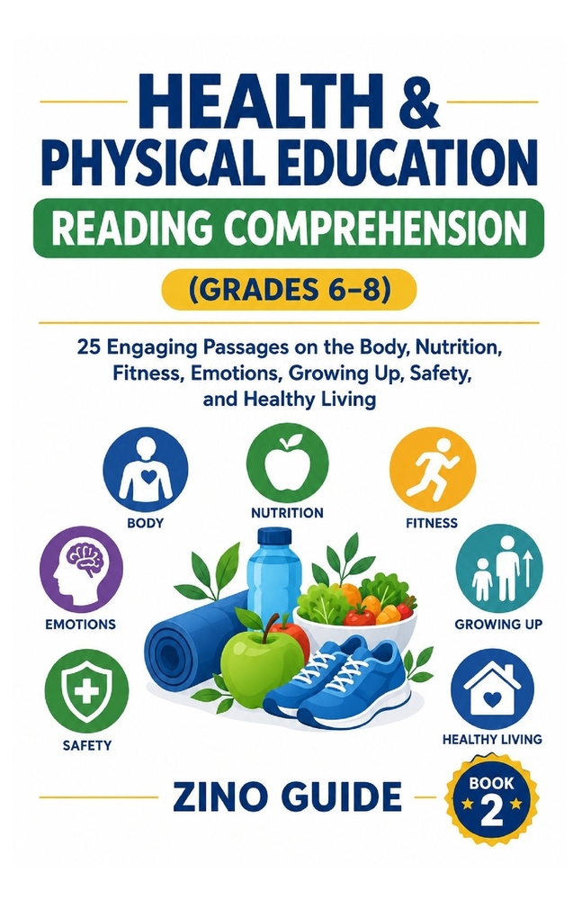 Health & Physical Education Reading Comprehension (Grades 6-8): 25 Engaging Passages on Health, Fitness, Nutrition, and Wellness cover