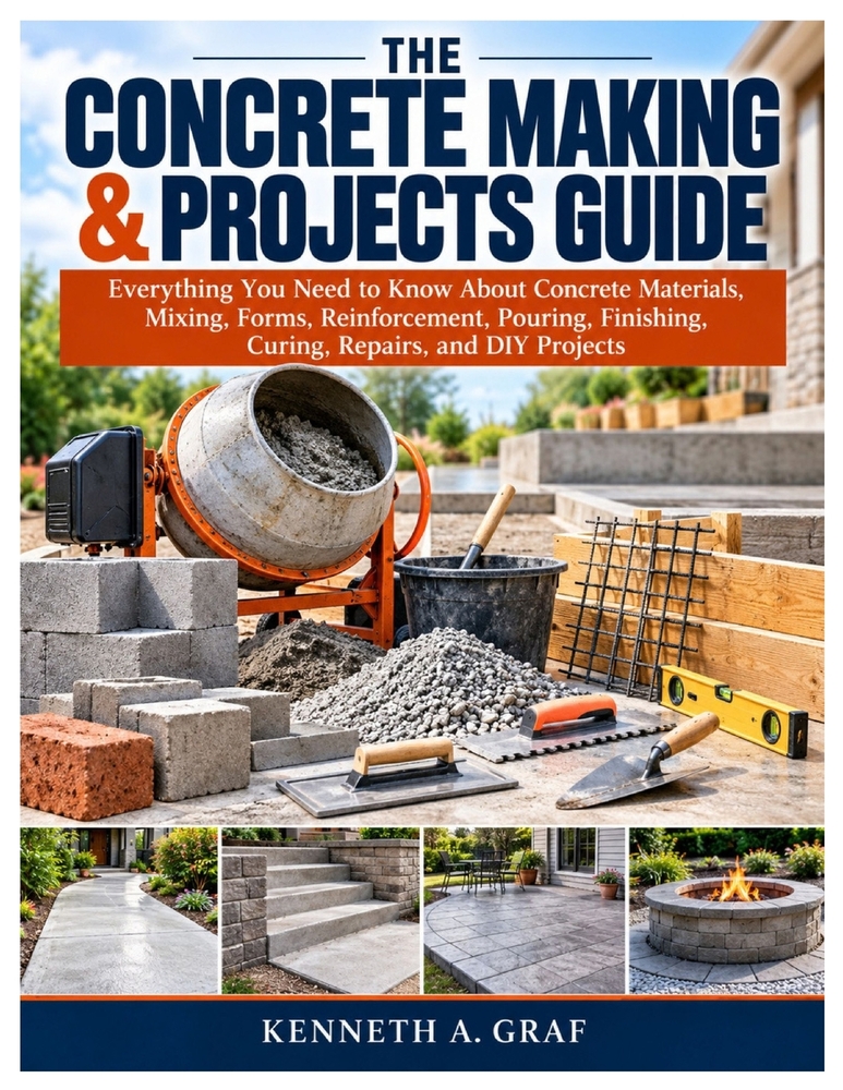 The Concrete Making & Projects Guide: Everything You Need to Know About Concrete Materials, Mixing, Forms, Reinforcement, Pouring, Finishing, Curing, cover