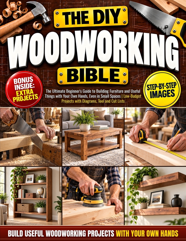 The DIY Woodworking Bible: The Ultimate Beginner's Guide to Building Furniture and Useful Things with Your Own Hands, Even in Small Spaces Low-Budget cover