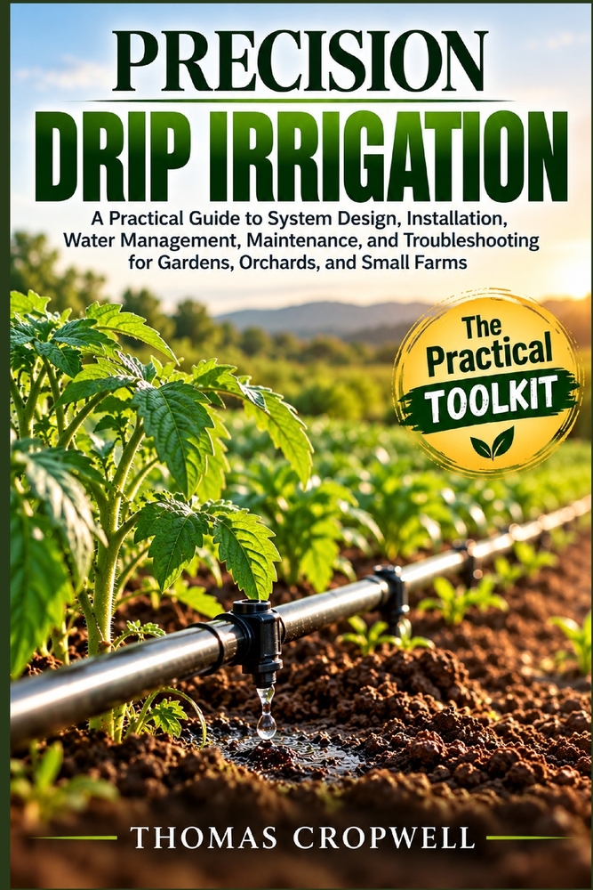 Precision Drip Irrigation: A Practical Guide to System Design, Installation, Water Management, Maintenance, and Troubleshooting for Gardens, Orchards, cover