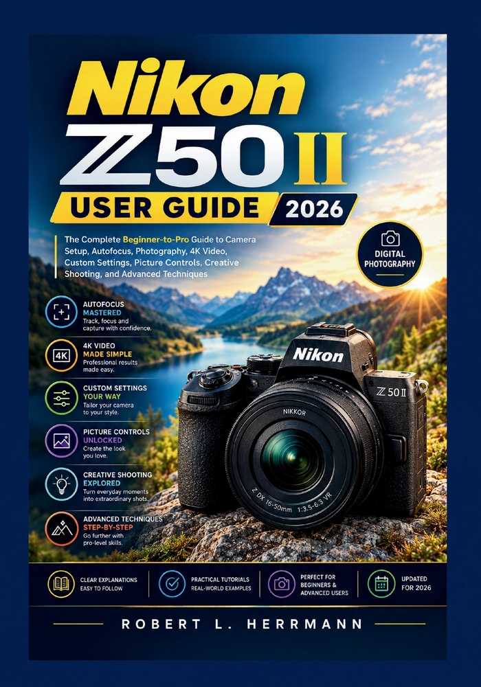 Nikon Z50 II User Guide 2026: The Complete Beginner-to-Pro Guide to Camera Setup, Autofocus, Photography, 4K Video, Custom Settings, Picture Controls, cover