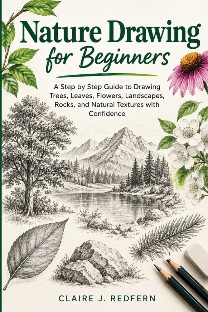 Nature Drawing for Beginners: A Step by Step Guide to Drawing Trees, Leaves, Flowers, Landscapes, Rocks, and Natural Textures with Confidence cover