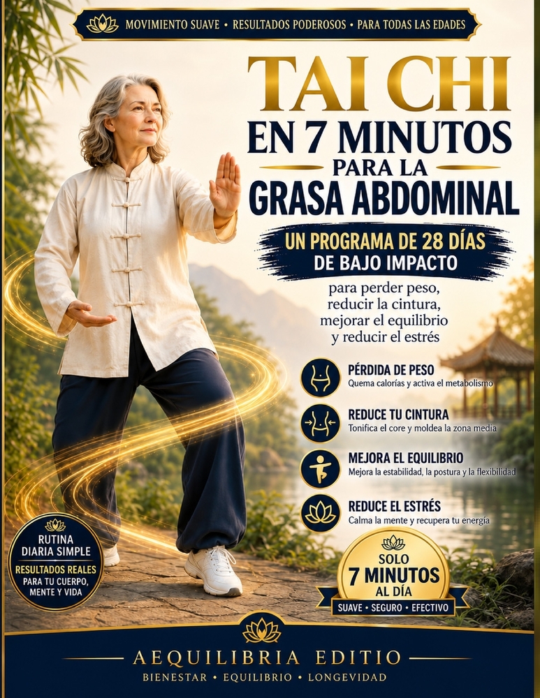 Tai Chi en 7 Minutos para la Grasa Abdominal: Un programa de bajo impacto de 28 días para perder peso, reducir la cintura, mejorar el equilibrio y red cover