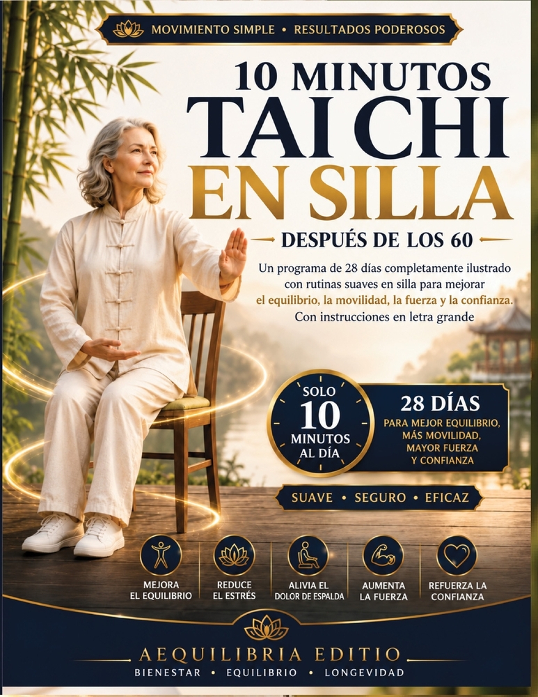 10 Minutos Tai Chi En Silla Después De Los 60: Un programa de 28 días completamente ilustrado con rutinas suaves en silla para mejorar el equilibrio, cover