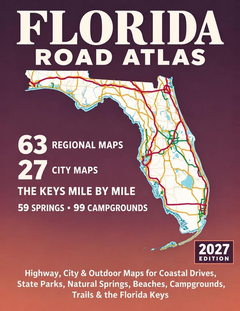 Florida Road Atlas: Highway, City & Outdoor Maps for Coastal Drives, State Parks, Natural Springs, Beaches, Campgrounds, Trails & the Florida Keys cover