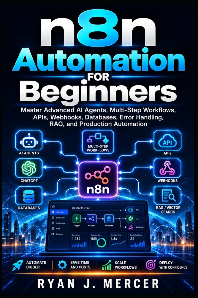 n8n Automation for Beginners: Master Advanced AI Agents, Multi-Step Workflows, APIs, Webhooks, Databases, Error Handling, RAG, and Production Automati cover