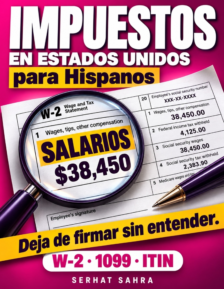 Impuestos en Estados Unidos para Hispanos: Guía paso a paso con ejemplos reales de W-2, 1099 e ITIN para principiantes: entiende tus taxes, evita erro cover