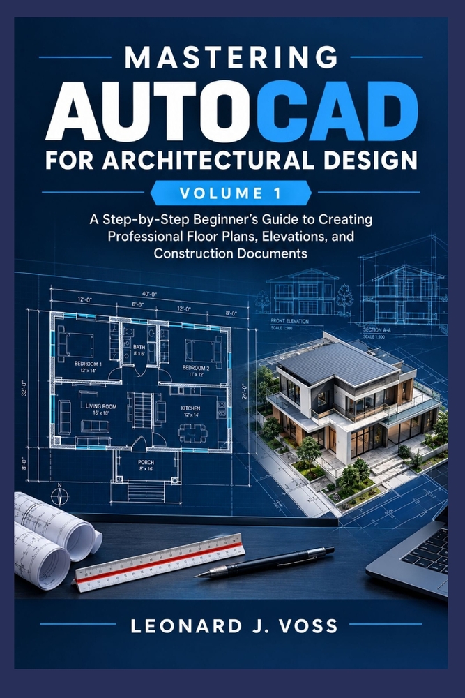 Mastering AutoCAD for Architectural Design - Volume 1: A Step-by-Step Beginner's Guide to Creating Professional Floor Plans, Elevations, and Construct cover