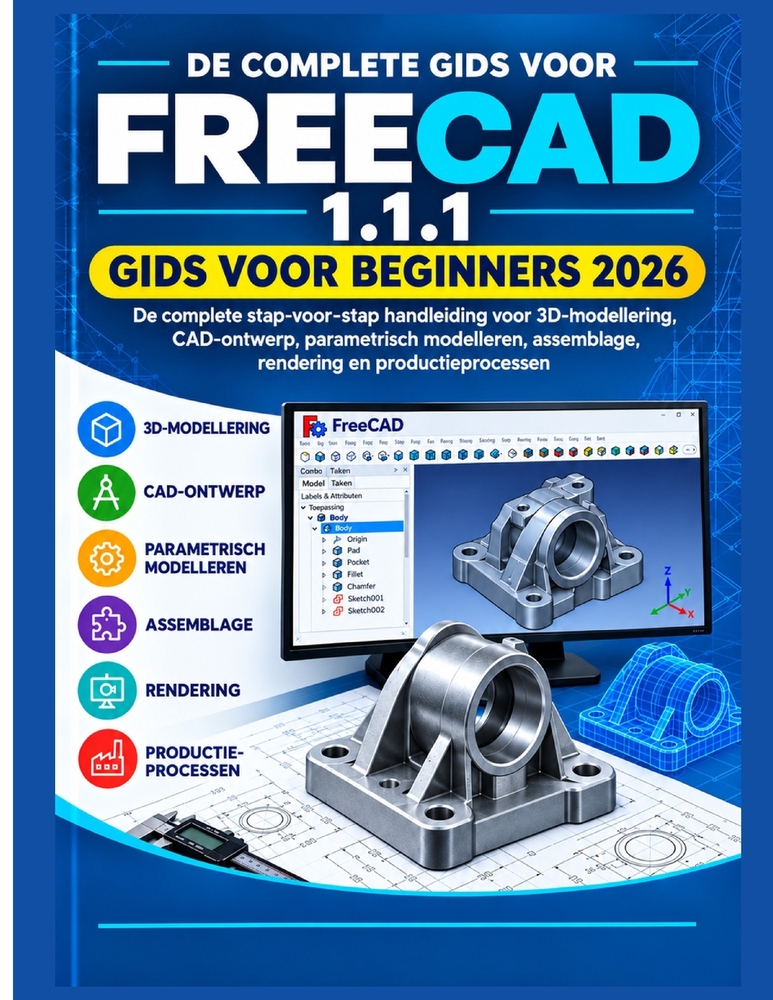 Freecad 1.1.1 Gebruikershandleiding 2026: De complete stapsgewijze handleiding voor 3D-modellering, CAD-ontwerp, parametrische modellering, assemblage cover