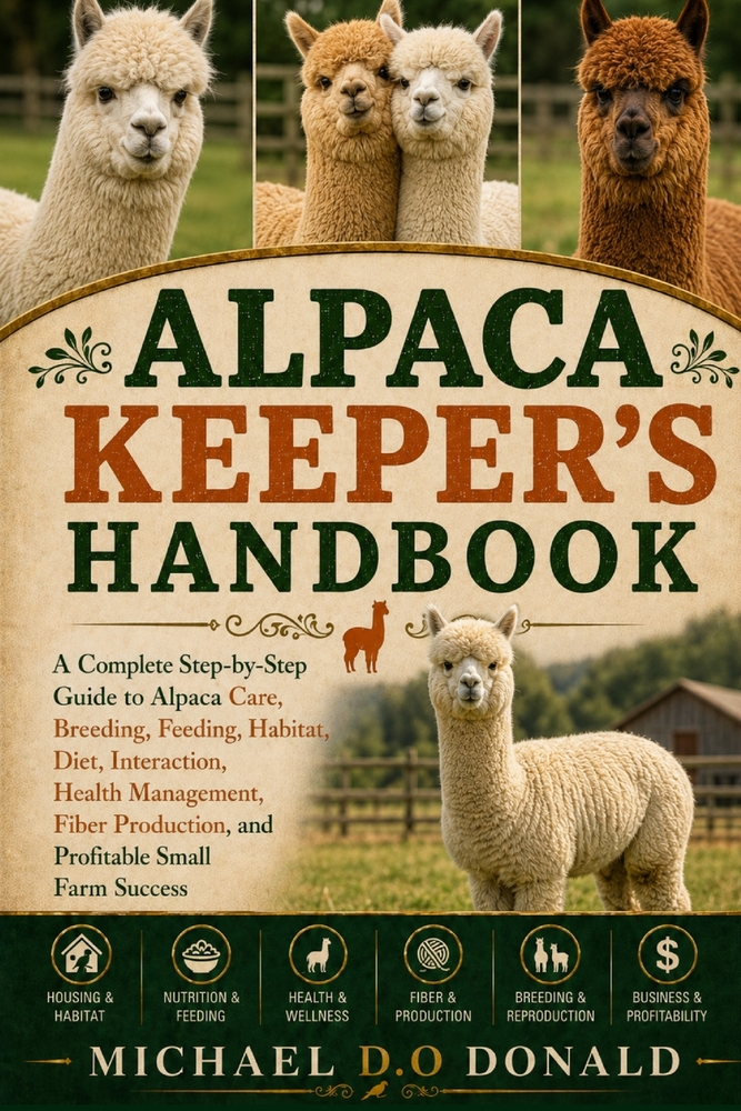 Alpaca Keeper's Handbook: A Complete Step-by-Step Guide to Alpaca Care, Breeding, Feeding, Habitat, Diet, Interaction, Health Management, Fiber Produc cover