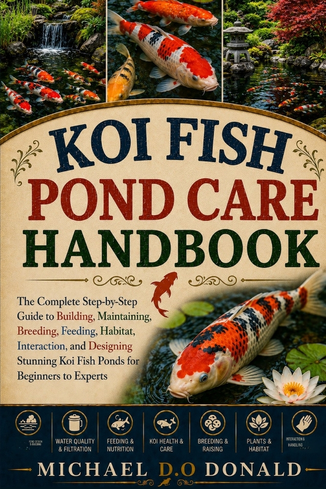 Koi Fish Pond Care Handbook: The Complete Step-by-Step Guide to Building, Maintaining, Breeding, Feeding, Habitat, Interaction, and Designing Stunning cover