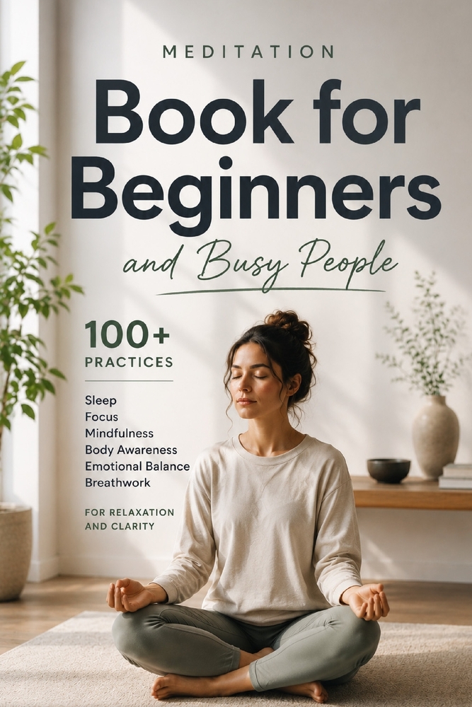 Meditation Book for Beginners and Busy People: 100+ Practices for Sleep, Focus, Mindfulness, Body Awareness, Emotional Balance & Breathwork for Relaxa cover