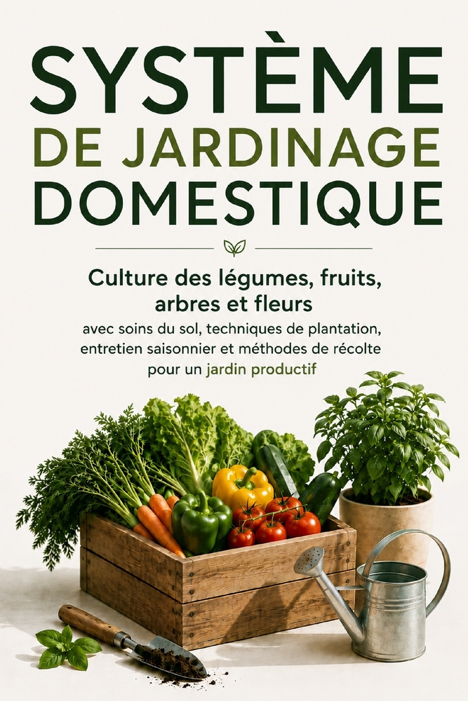 Système de Jardinage Domestique: Culture des légumes, fruits, arbres et fleurs avec soins du sol, techniques de plantation, entretien saisonnier et mé cover