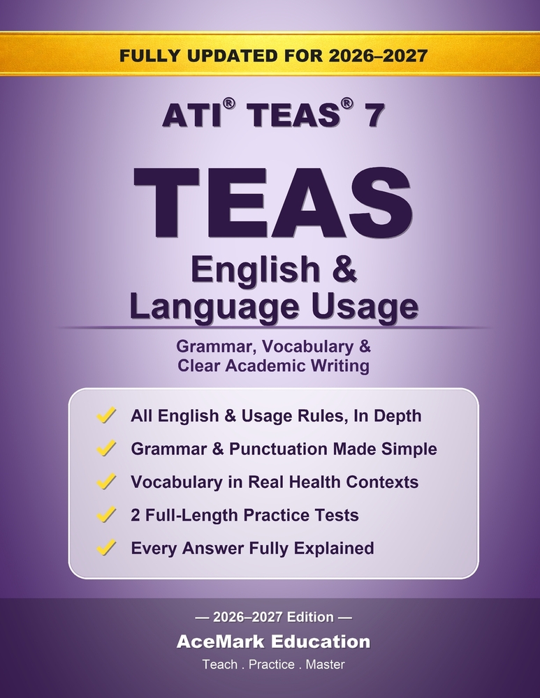 TEAS English & Language Usage: Grammar, Vocabulary & Full-Length Practice Tests cover