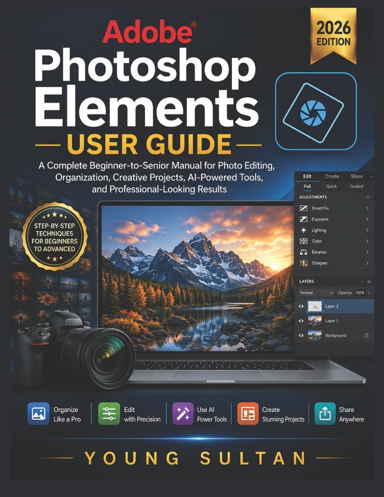 Adobe Photoshop Elements User Guide: A Complete Beginner-to-Senior Manual for Photo Editing, Organization, Creative Projects, AI-Powered Tools, and Pr cover