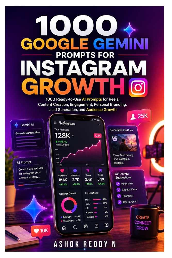 1000 Google Gemini Prompts for Instagram Growth: 1000 Ready-to-Use AI Prompts for Reels, Content Creation, Engagement, Personal Branding, Lead Generat cover