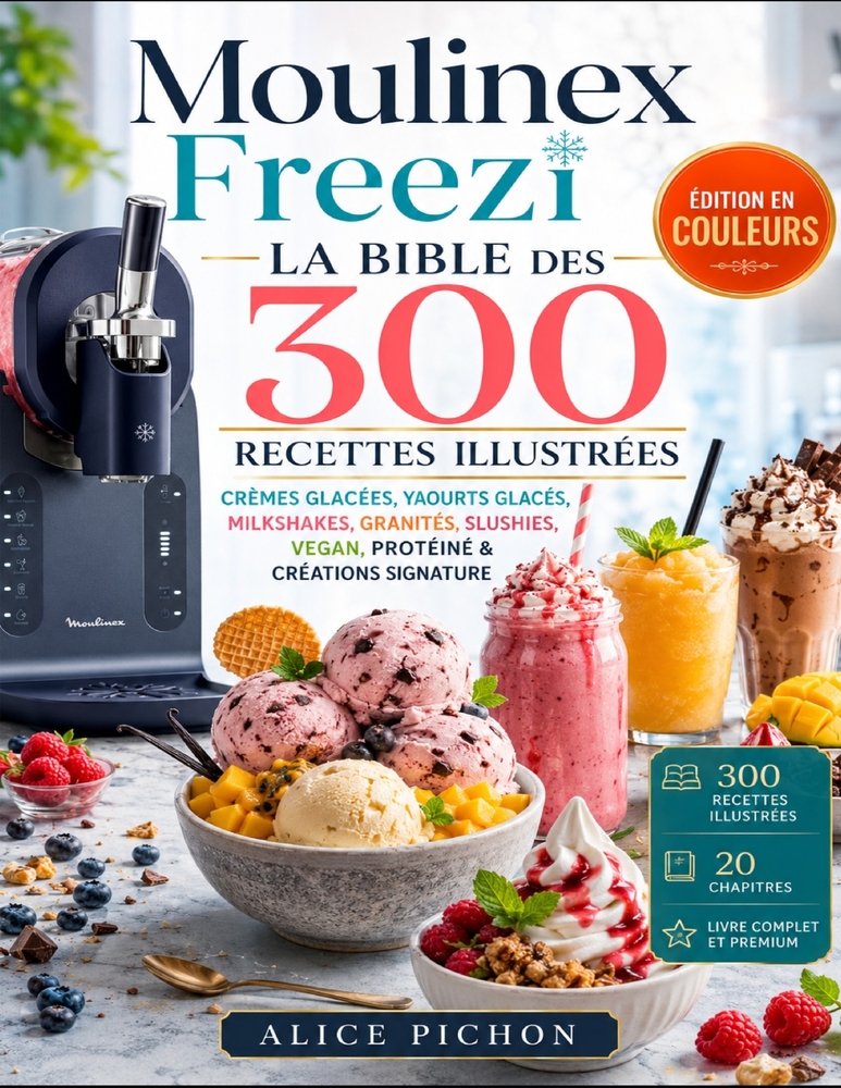 Moulinex Freezi - La Bible des 300 Recettes Illustrées: Crèmes Glacées, Yaourts Glacés, Milkshakes, Granités, Slushies, Vegan, Protéiné & Créations Si cover