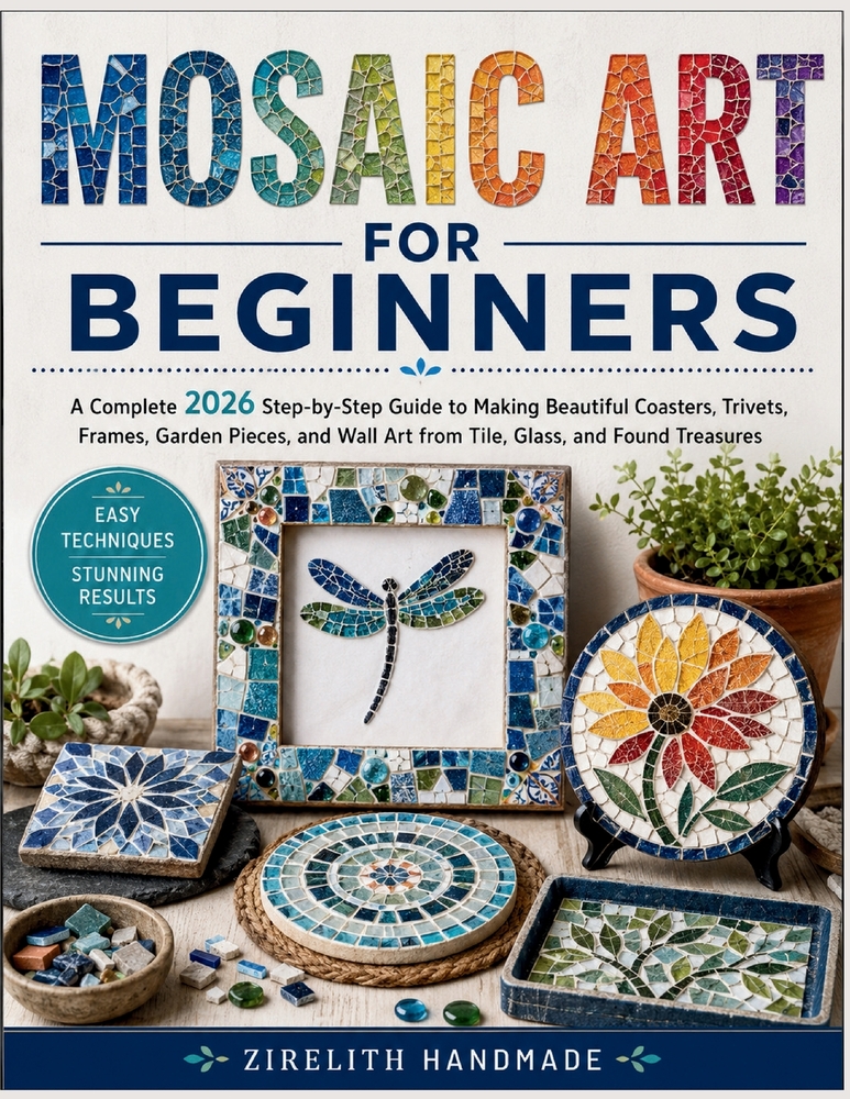 Mosaic Art for Beginners: A Complete 2026 Step-by-Step Guide to Making Beautiful Coasters, Trivets, Frames, Garden Pieces, and Wall Art from Tile, Gla cover
