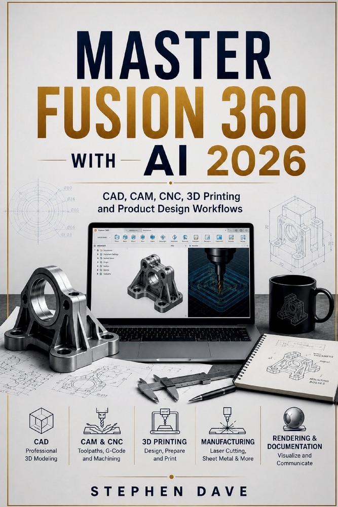 Master Fusion 360 with AI 2026: CAD, CAM, CNC, 3D Printing and Product Design Workflows cover