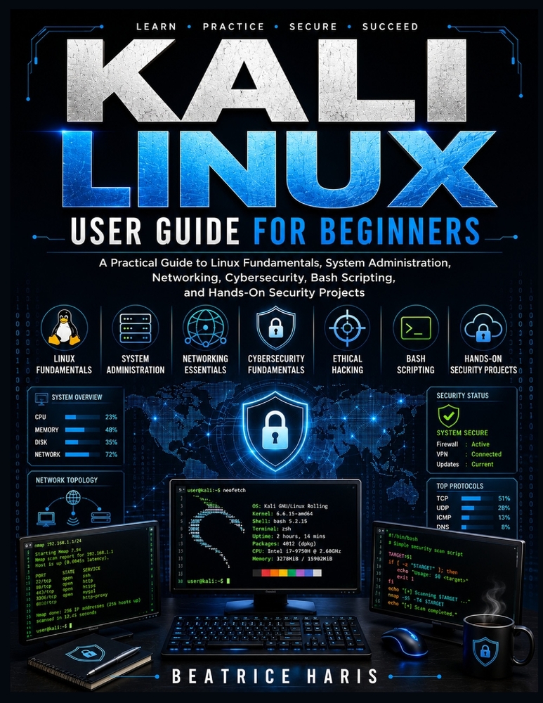 Kali Linux User Guide for Beginners: A Practical Step-by-Step Introduction to Linux Fundamentals, System Administration, Networking, Cybersecurity, Et cover