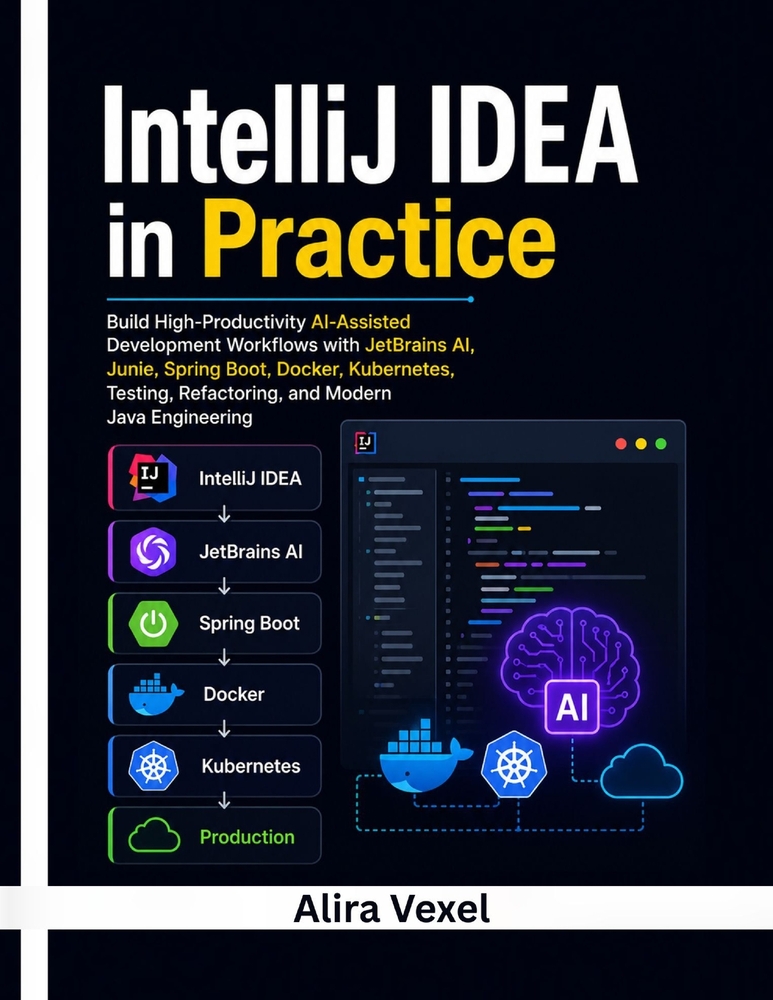 IntelliJ IDEA in Practice: Build High-Productivity AI-Assisted Development Workflows with JetBrains AI, Junie, Spring Boot, Docker, Kubernetes, Testin cover