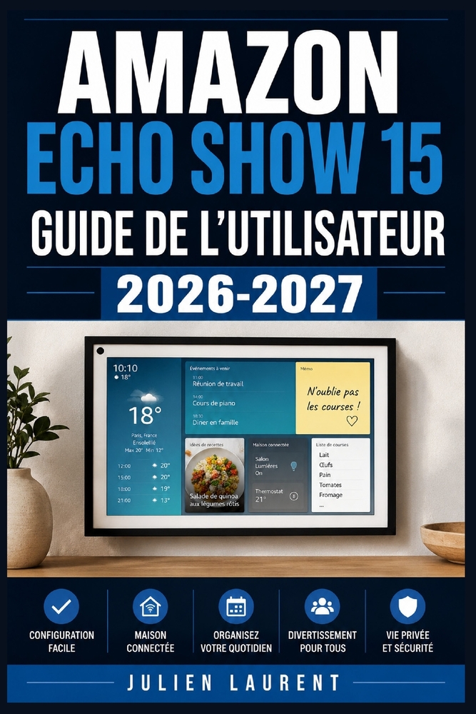 Amazon Echo Show 15 Guide de l'Utilisateur 2026-2027: Prise en Main Étape par Étape: Appels Vidéo, Musique, Sécurité, Maison Connectée et Dépannage po cover