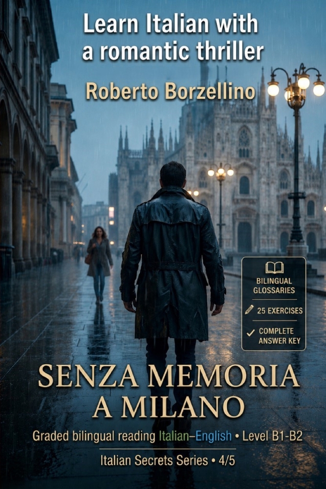 Learn Italian with a Romantic Thriller. Senza memoria a Milano: Italian Graded Reader - Level B1-B2 (Intermediate) - Bilingual Glossaries, Exercises, cover