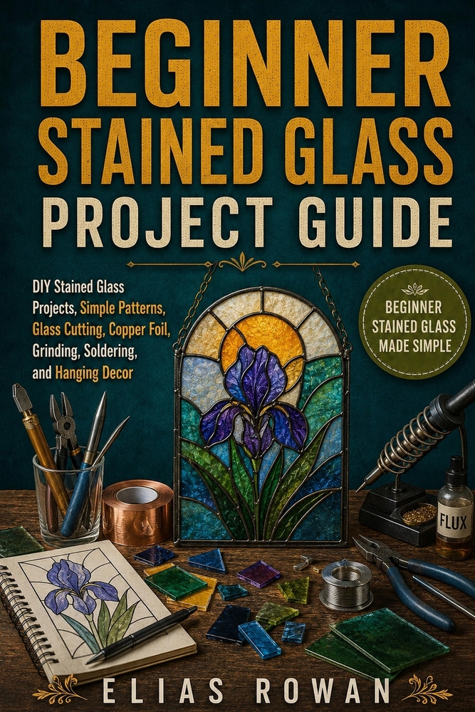 Beginner Stained Glass Project Guide: DIY Stained Glass Projects, Simple Patterns, Glass Cutting, Copper Foil, Grinding, Soldering, and Hanging Decor cover