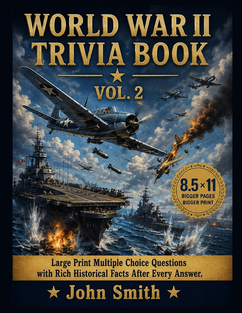 World War II Trivia Book Vol. 2: Large Print Multiple Choice Questions with Historical Facts, Pacific Theater, Home Front & Secret Operations cover
