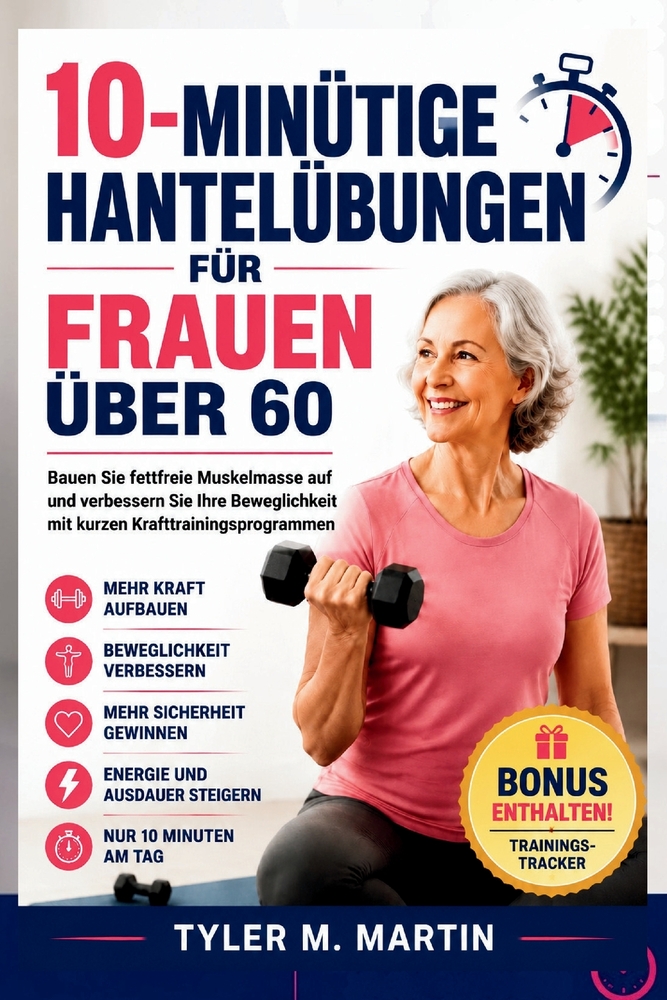 10-Minütige Hantelübungen Für Frauen Über 60: Bauen Sie fettfreie Muskelmasse auf und verbessern Sie Ihre Beweglichkeit mit kurzen Krafttrainingsprogr cover