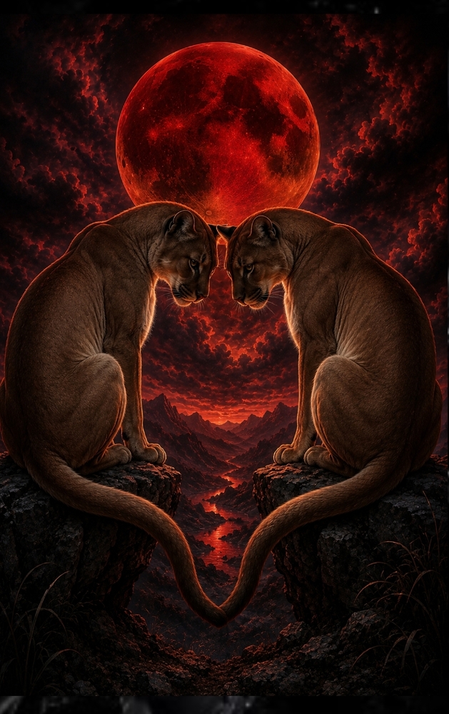 Where Two Wild Hearts Meet Beneath the Blood Moon: A Puma Lovers' Blank Journal cover
