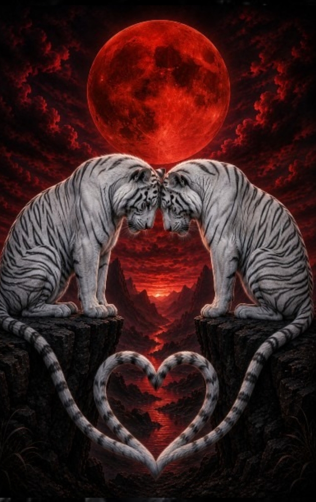 When Two Ivory Hearts Touch Beneath the Blood Moon: A White Tiger Lovers' Blank Journal cover