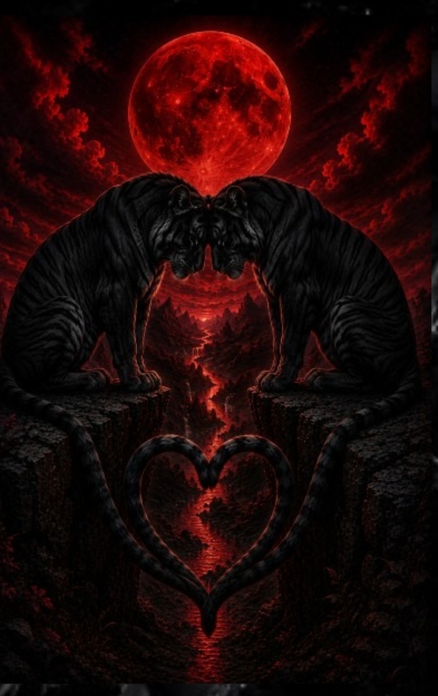 When Two Shadow Hearts Become One Beneath the Blood Moon: A Black Tiger Lovers' Blank Journal cover