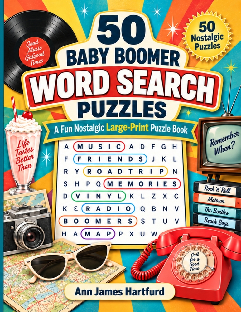 50 Baby Boomer Word Search Puzzles: Fun Activity Book For Adults, Baby Boomers, and Seniors cover
