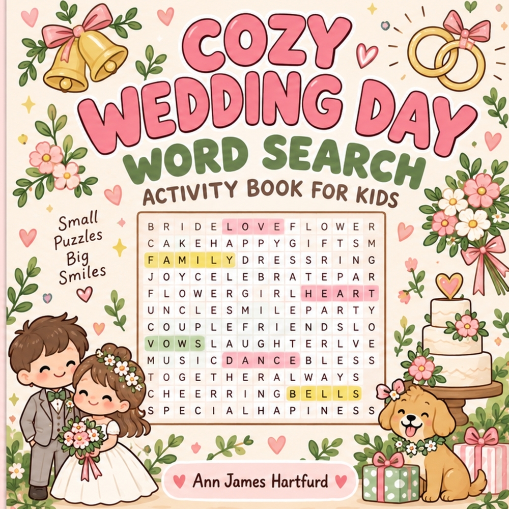 Cozy Wedding Day Word Search Activity Book for Kids: Easy wedding-themed word searches for kids! A fun reception, ceremony, kids' table or wedding fav cover