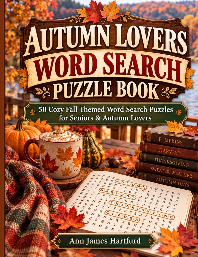 Autumn Lovers Word Search Puzzle Book for Seniors: 50 Easy and Relaxing Fall-Themed Word Search Puzzles for Seniors and Adults Featuring Cozy Autumn A cover
