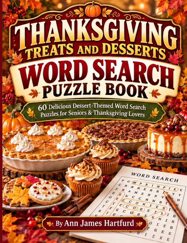 Thanksgiving Treats and Desserts Word Search Puzzle book: 60 Delicious Dessert-Themed Word Search Puzzles for Seniors and Adults Featuring Pies, Cakes cover