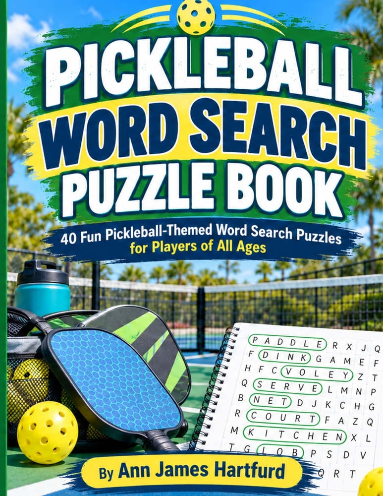 Pickeball Word Search Puzzle Book: Fun Pickleball-Themed Word Search Puzzles for Players of All Ages Featuring Courts, Gear, Shots, Skills, Game Terms cover
