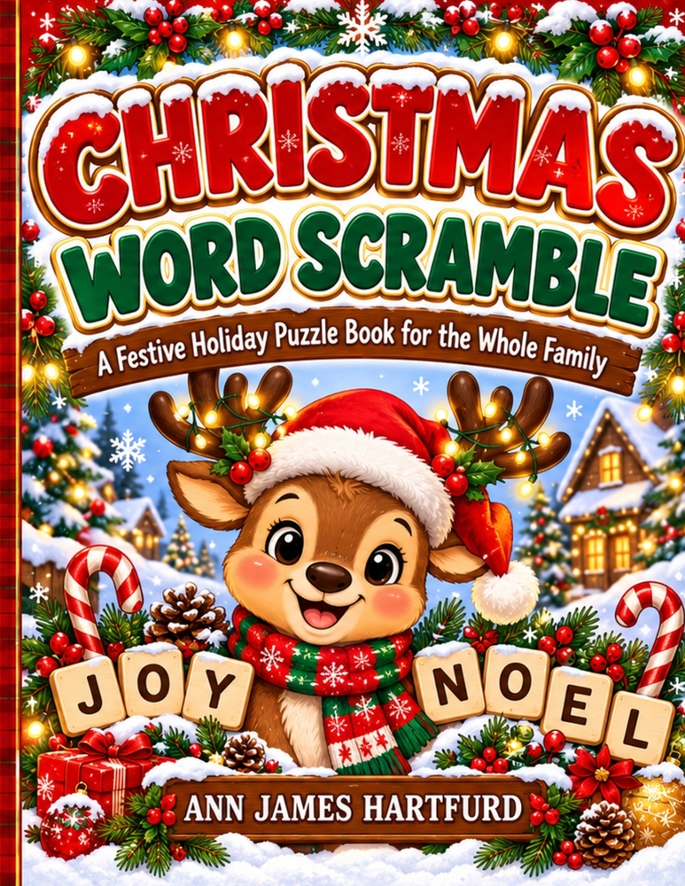 Christmas Word Scramble Puzzle Book: A Fun Holiday Word Game Book for Adults, Teens and Kids Featuring Festive Christmas-Themed Scramble Puzzles for F cover
