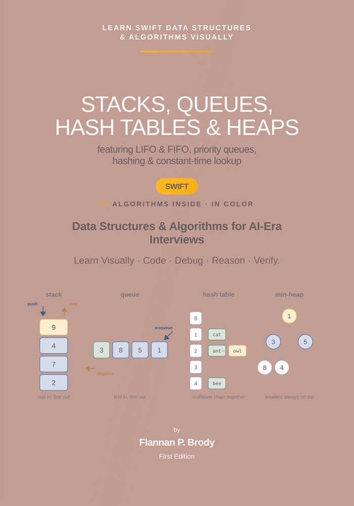 Stacks, Queues, Hash Tables & Heaps - Swift Edition: Data Structures & Algorithms for AI-Era Interviews cover