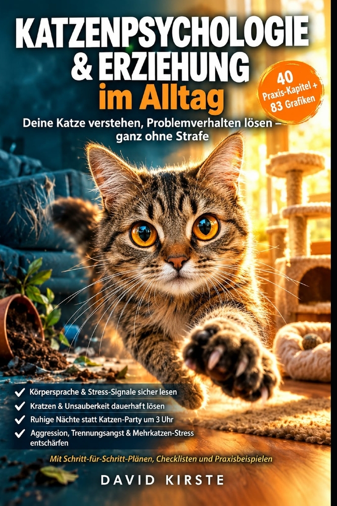 Katzenpsychologie & Erziehung Im Alltag: Verhalten verstehen, Stress erkennen und Kratzen, Unsauberkeit sowie Aggression mit positivem Training lösen cover